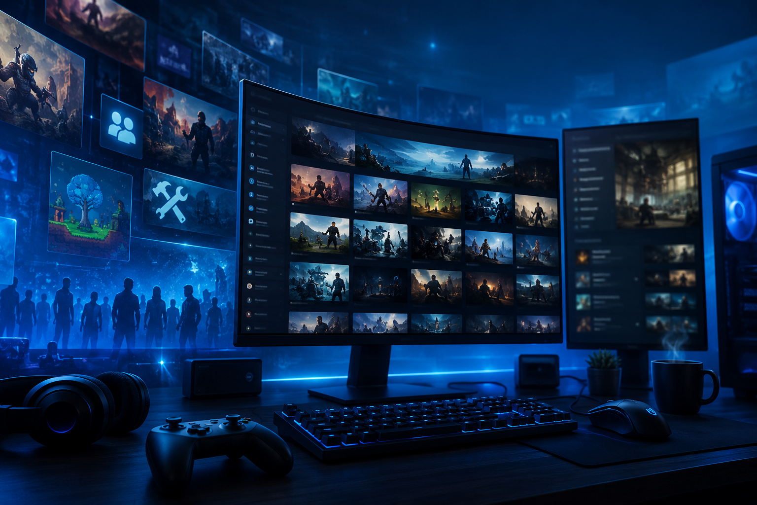 Illustration évocatrice de Steam et de la bibliothèque du jeu PC